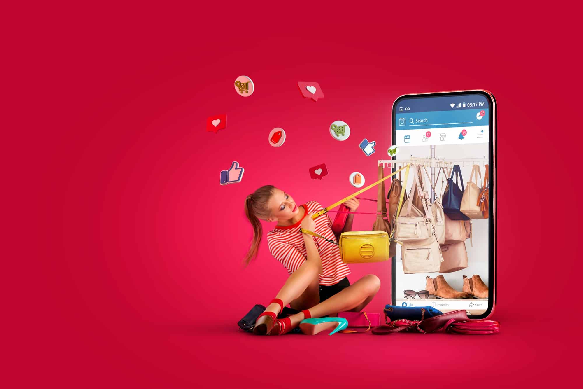 full shot woman online shopping concept